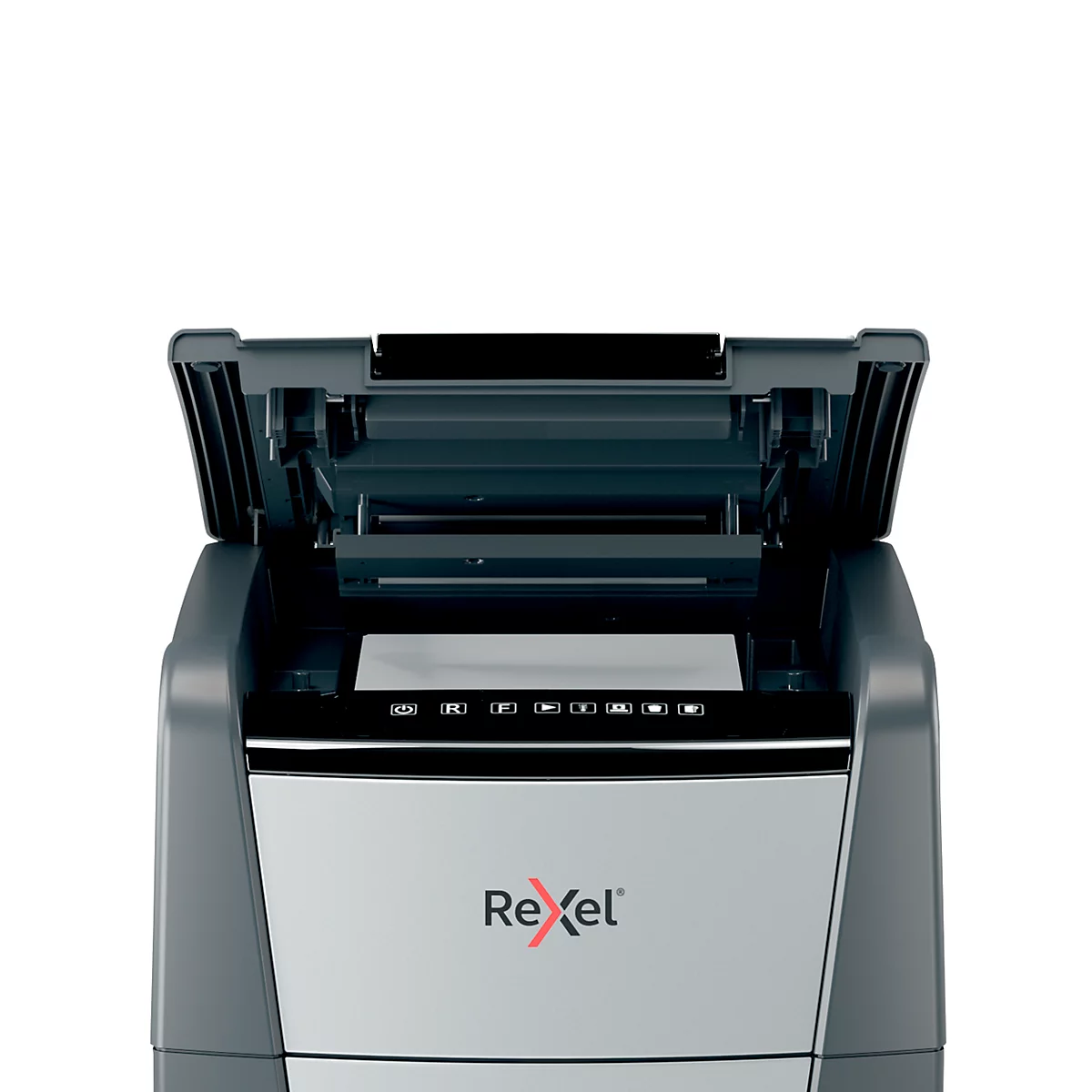 Rexel Optimum AutoFeed+ 225M Aktenvernichter P5, Vollautomatik, Mikroschnitt 2 x 15 mm, 60 l, 225 Blatt Schnittleistung, mit Rollen, schwarz
