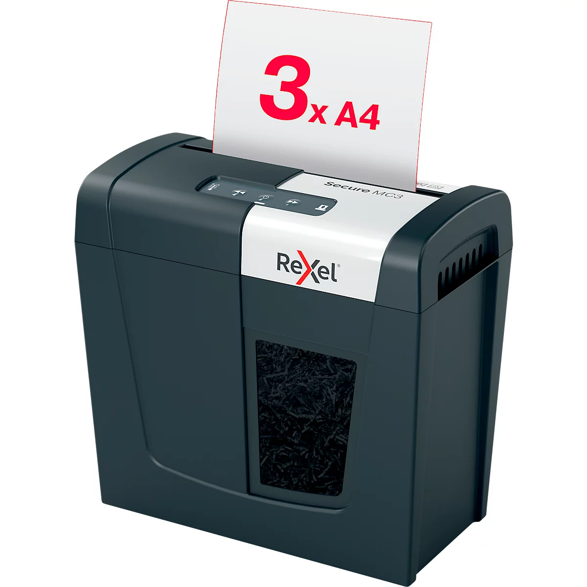 Rexel Secure MC3 Whisper-Shred™ Aktenvernichter P5, Mikroschnitt 2 x 15 mm, 10 l, 3 Blatt Schnittleistung, Anti-Papierstau-Technologie, schwarz