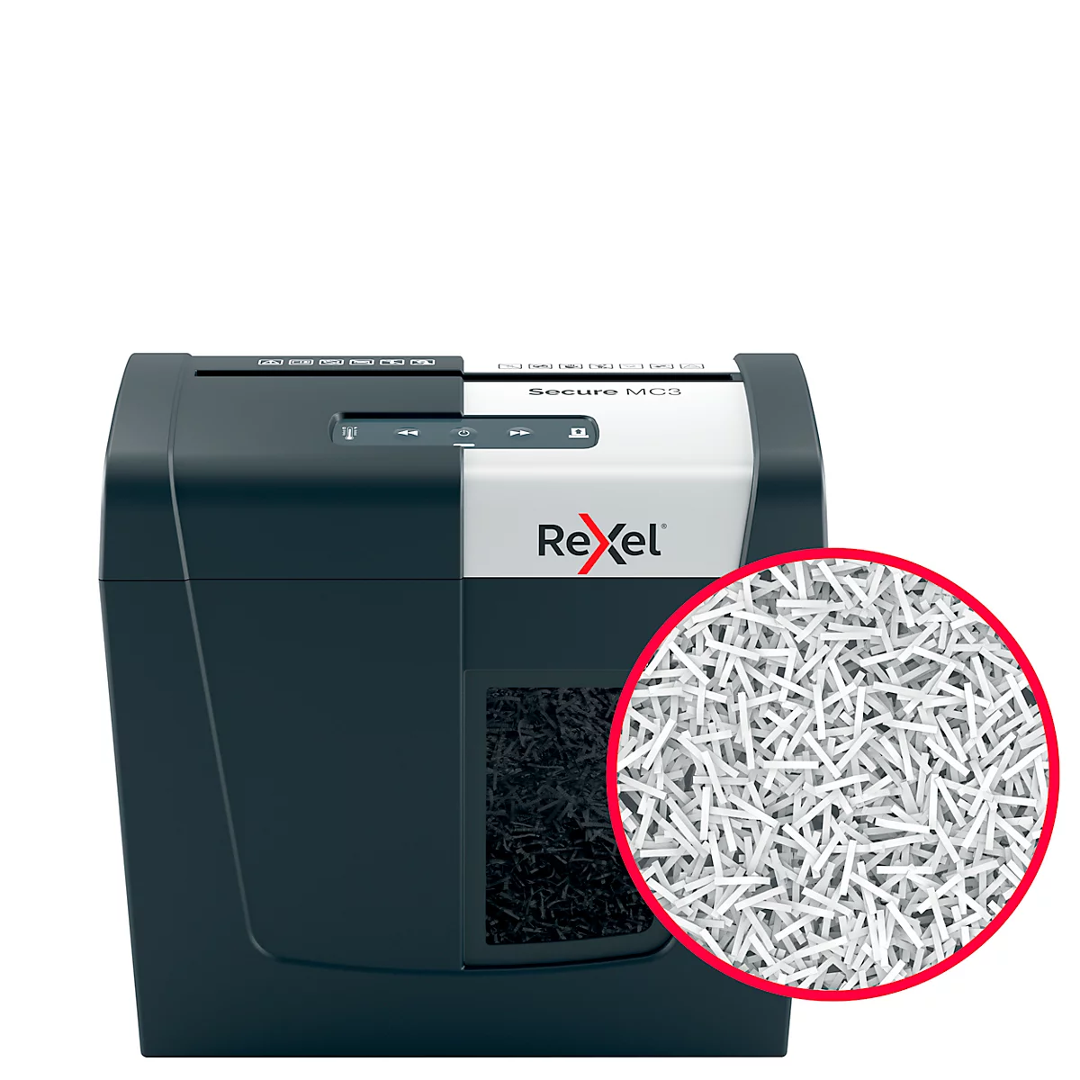 Rexel Secure MC3 Whisper-Shred™ Aktenvernichter P5, Mikroschnitt 2 x 15 mm, 10 l, 3 Blatt Schnittleistung, Anti-Papierstau-Technologie, schwarz