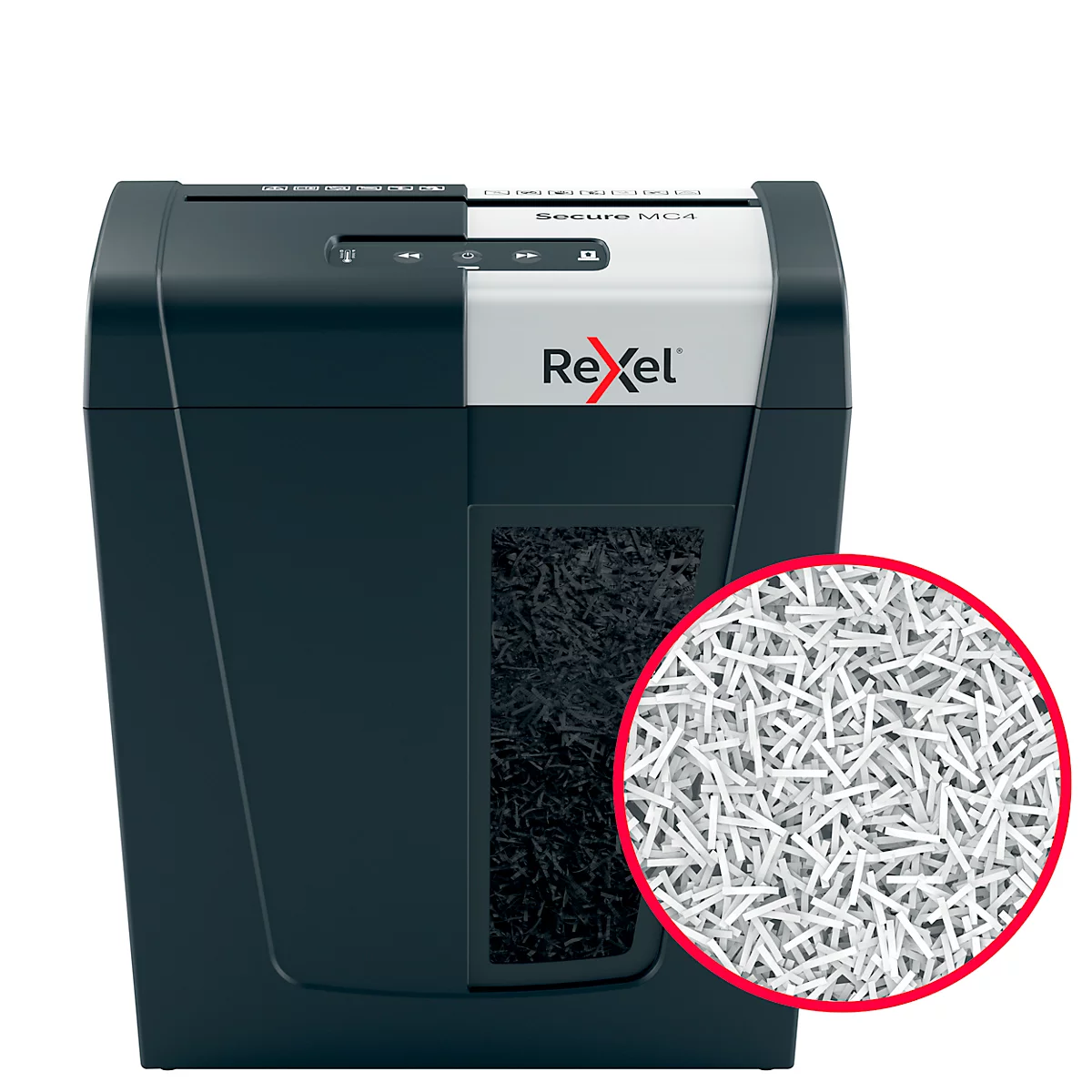 Rexel Secure MC4 Whisper-Shred™ Aktenvernichter P5, Mikroschnitt 2 x 15 mm, 14 l, 4 Blatt Schnittleistung, Anti-Papierstau-Technologie, schwarz