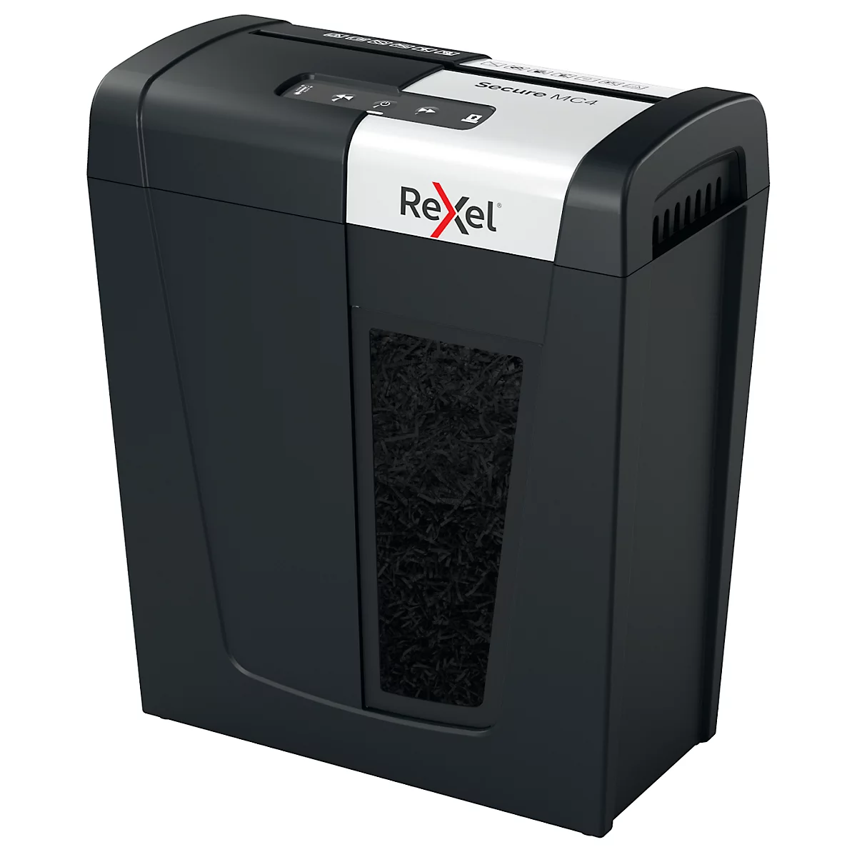 Rexel Secure MC4 Whisper-Shred™ Aktenvernichter P5, Mikroschnitt 2 x 15 mm, 14 l, 4 Blatt Schnittleistung, Anti-Papierstau-Technologie, schwarz