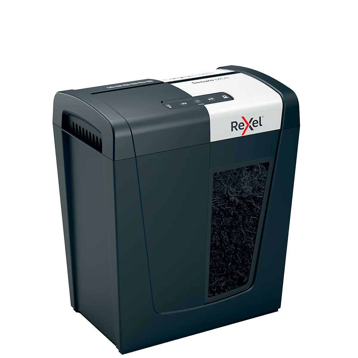 Rexel Secure MC6 Whisper-Shred™ Aktenvernichter P5, Mikroschnitt 2 x 15 mm, 18 l, 6 Blatt Schnittleistung, Anti-Papierstau-Technologie, schwarz