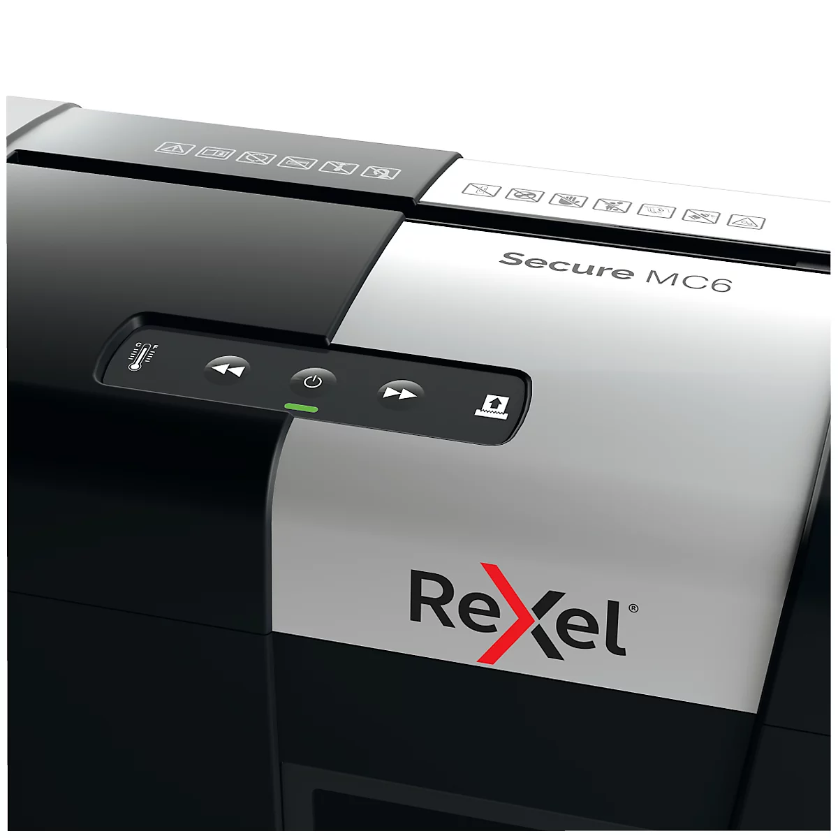 Rexel Secure MC6 Whisper-Shred™ Aktenvernichter P5, Mikroschnitt 2 x 15 mm, 18 l, 6 Blatt Schnittleistung, Anti-Papierstau-Technologie, schwarz