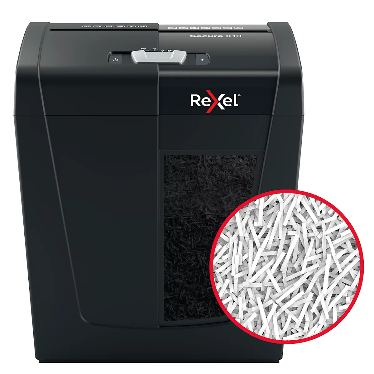Rexel Secure X10 Aktenvernichter P4, Partikelschnitt 4 x 40 mm, 18 l, 10 Blatt Schnittleistung, Anti-Papierstau-Technologie, schwarz