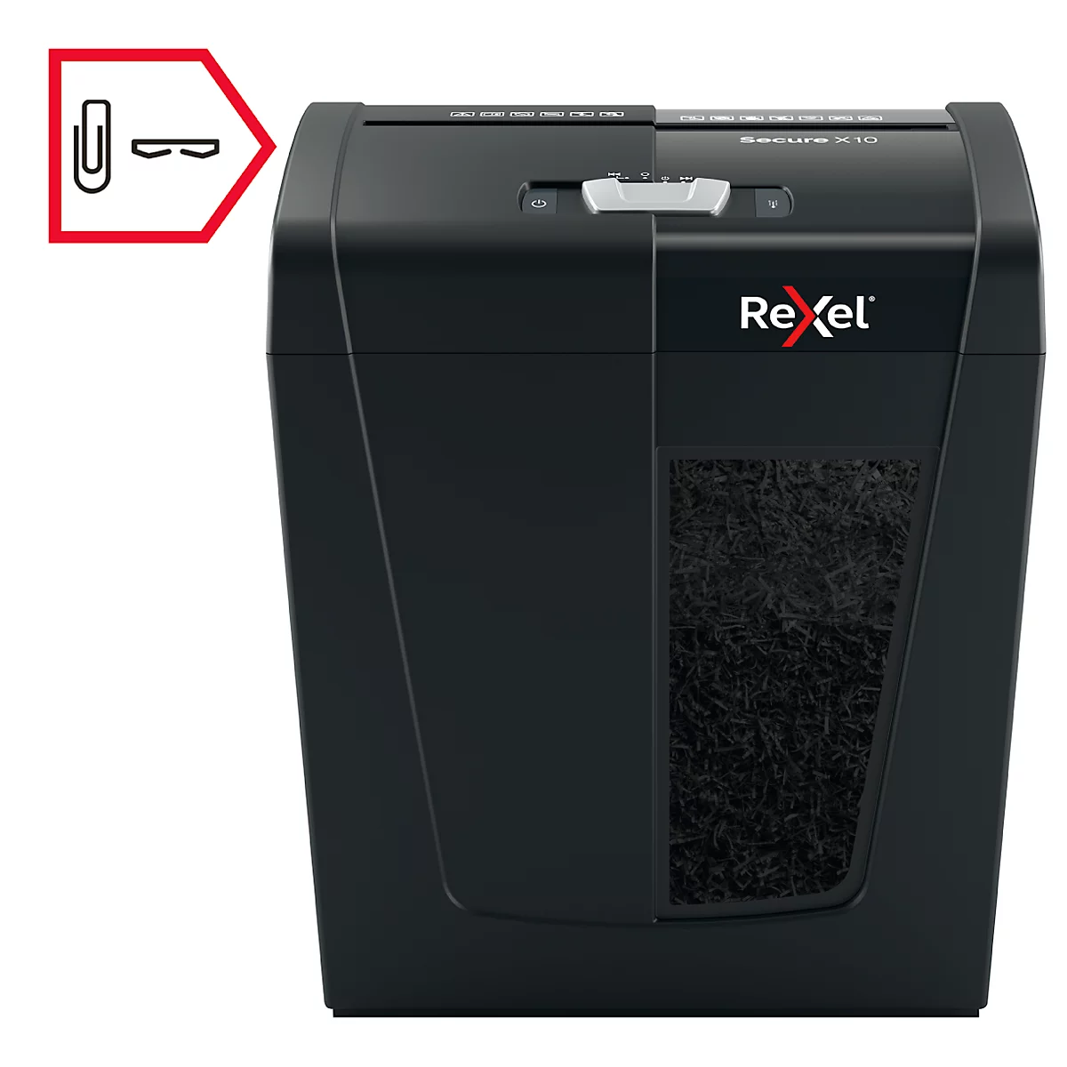 Rexel Secure X10 Aktenvernichter P4, Partikelschnitt 4 x 40 mm, 18 l, 10 Blatt Schnittleistung, Anti-Papierstau-Technologie, schwarz