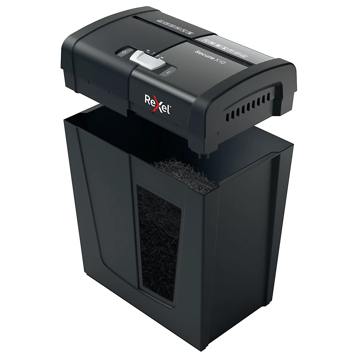 Rexel Secure X10 Aktenvernichter P4, Partikelschnitt 4 x 40 mm, 18 l, 10 Blatt Schnittleistung, Anti-Papierstau-Technologie, schwarz