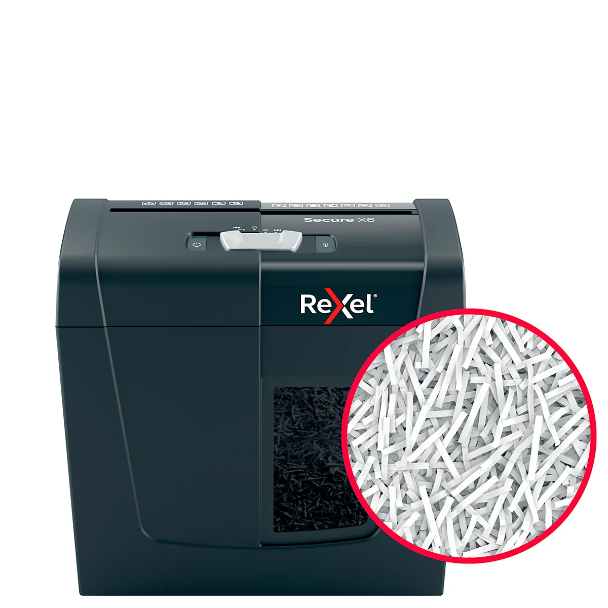 Rexel Secure X6 Aktenvernichter P4, Partikelschnitt 4 x 40 mm, 10 l, 6 Blatt Schnittleistung, Anti-Papierstau-Technologie, schwarz