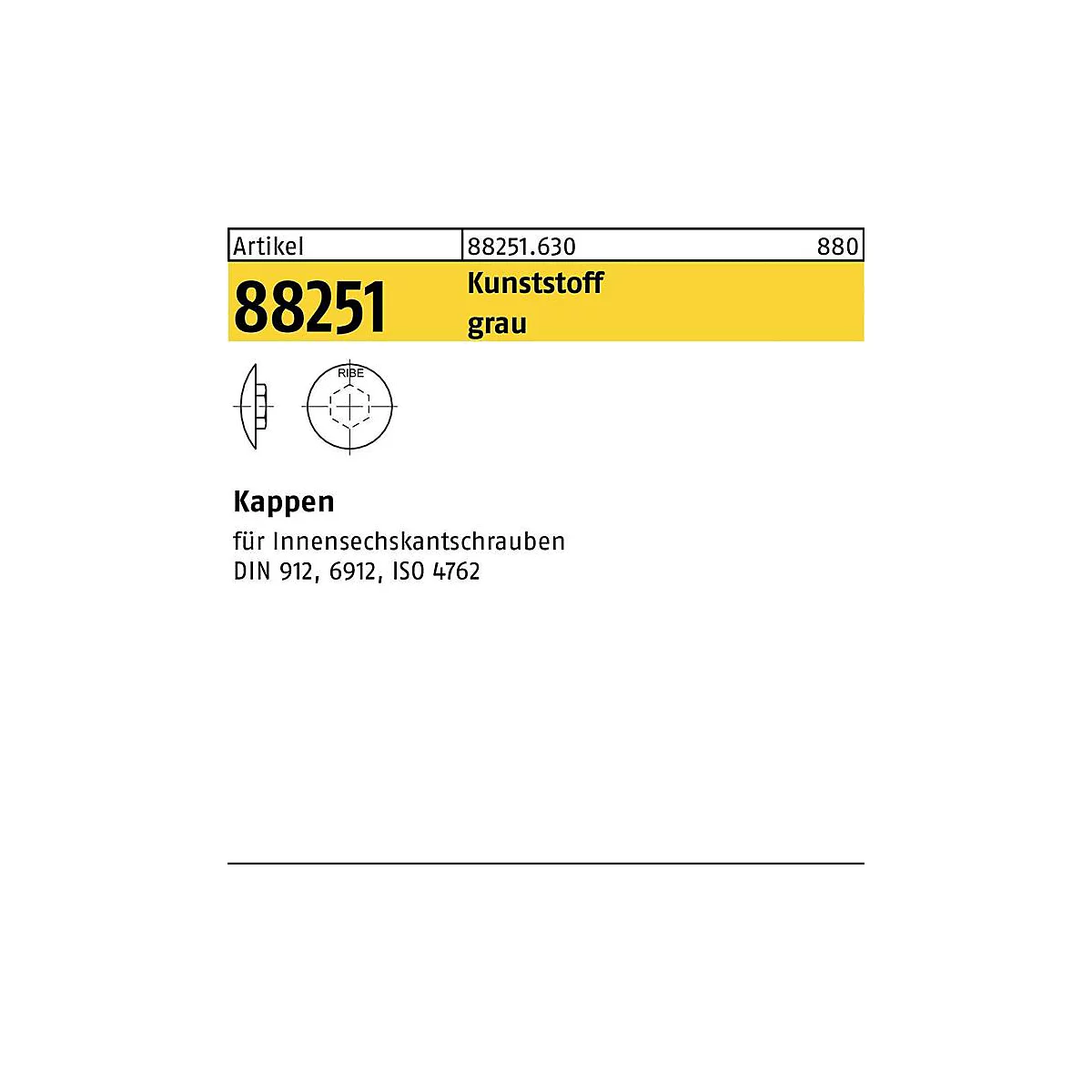 Reyher Abdeckkappen R 88251, Innen-6kt, Durchmesser 10 mm, M12, Kunststoff grau, 200 Stück