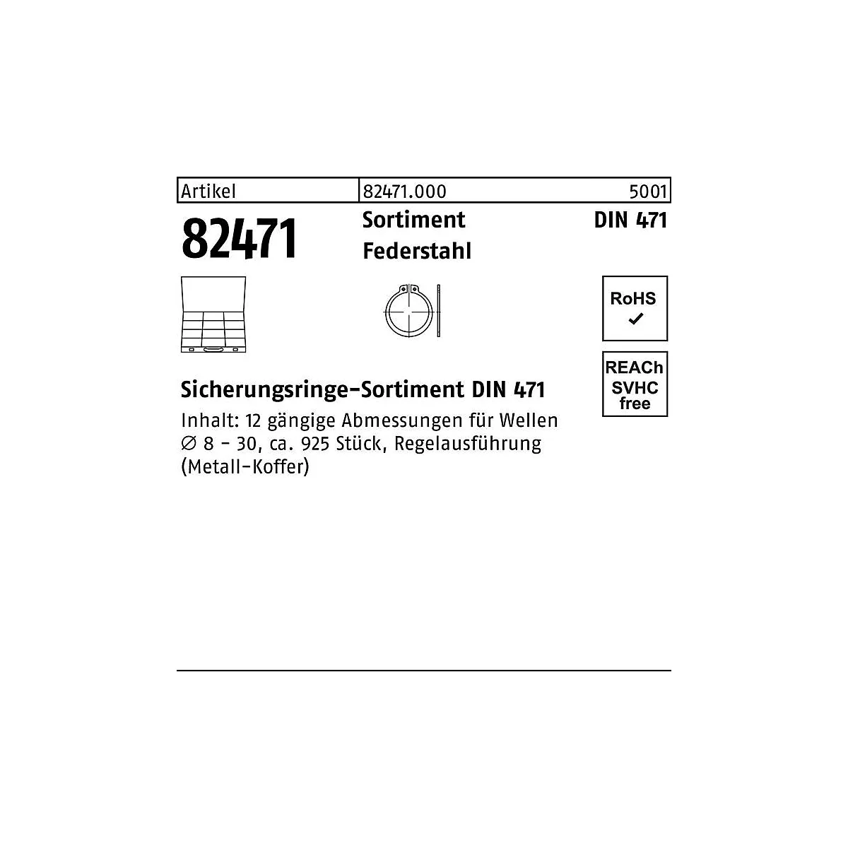 REYHER borgring assortiment DIN 471, verenstaal, 925-delig, standaard REYHER artikel 82471