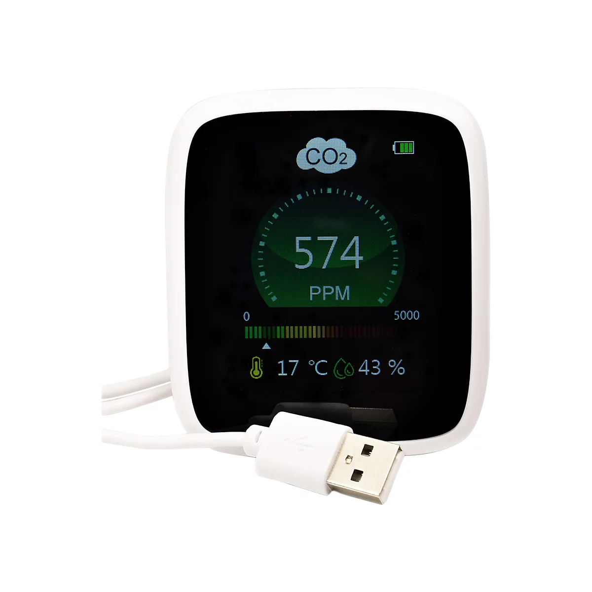 RG-1300 REDFLEXX REDGUARD Compteur de CO2, intérieur, capteur infrarouge, 350-5000 ppm, écran LCD avec signal d'alarme, IP30, fonctionnement sur piles, USB, blanc