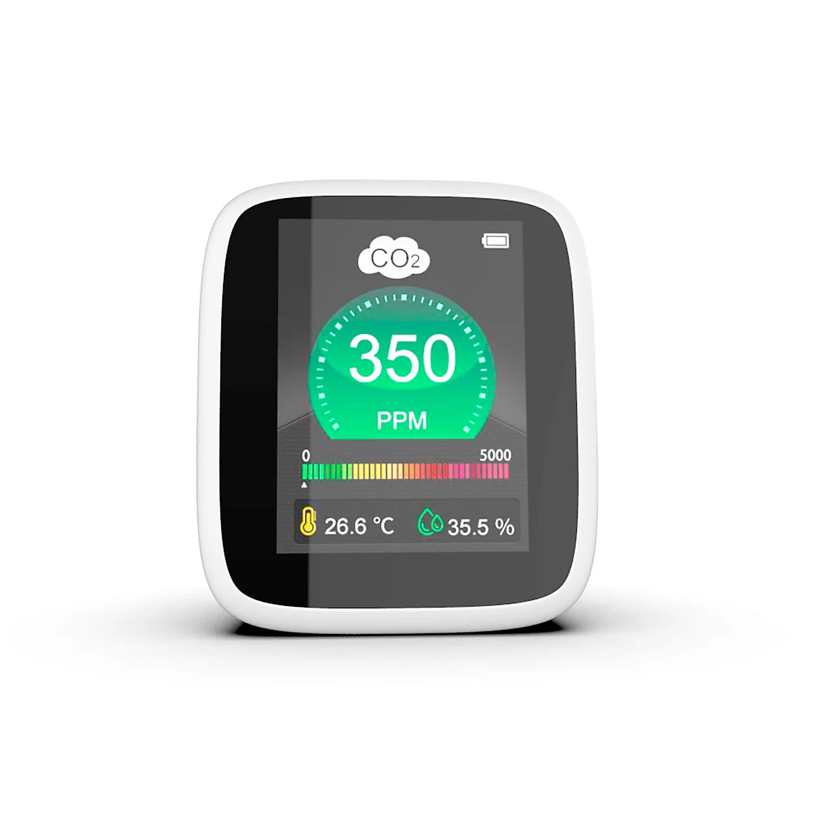 RG-1300 REDFLEXX REDGUARD Compteur de CO2, intérieur, capteur infrarouge, 350-5000 ppm, écran LCD avec signal d'alarme, IP30, fonctionnement sur piles, USB, blanc