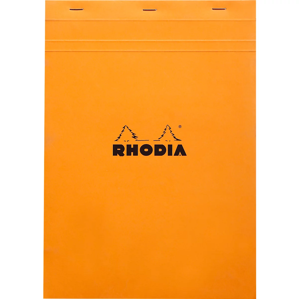 Rhodia Bloc No.18, 80 feuilles, DIN A4, 80 g/m², couverture cartonnée, agrafé, papier velin, certifié PEFC®, quadrillé, orange