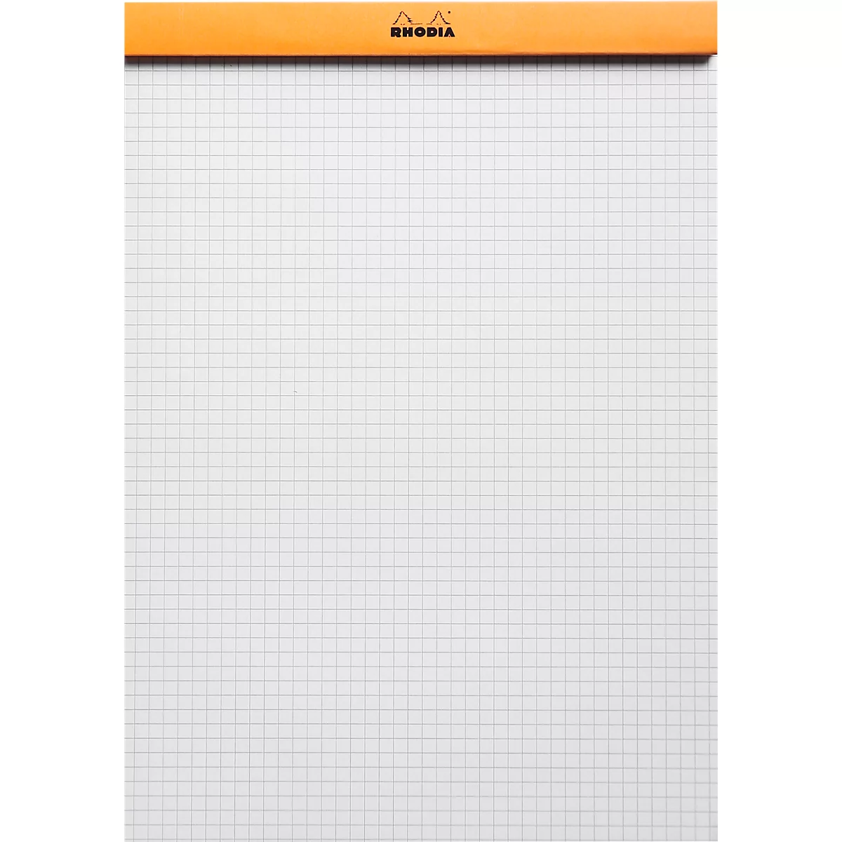 Rhodia Bloc No.18, 80 feuilles, DIN A4, 80 g/m², couverture cartonnée, agrafé, papier velin, certifié PEFC®, quadrillé, orange