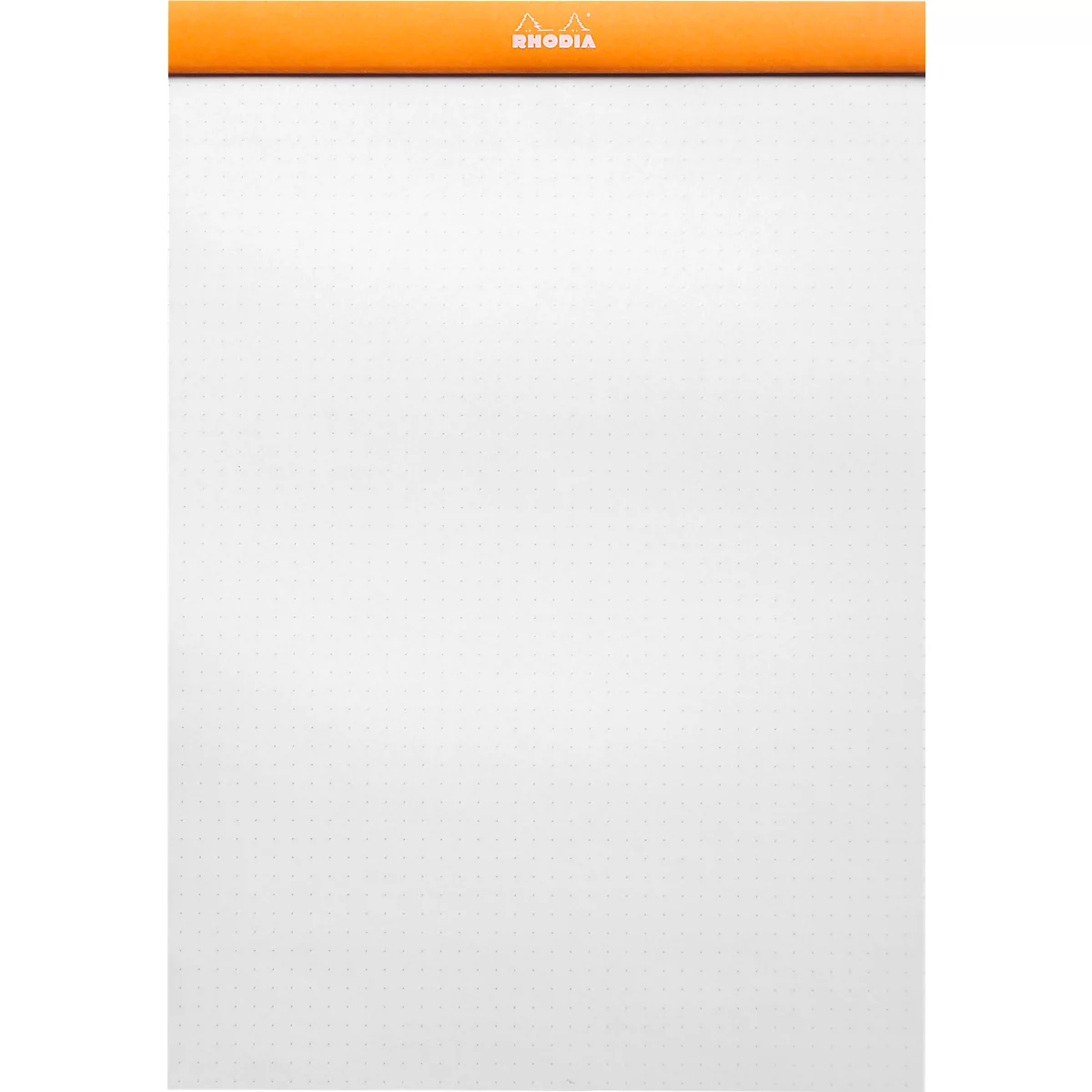Rhodia Bloc No.18, 80 feuilles, DIN A4, 80 g/m², couverture cartonnée, agrafé, papier velin, certifié PEFC®, réglure à points, orange