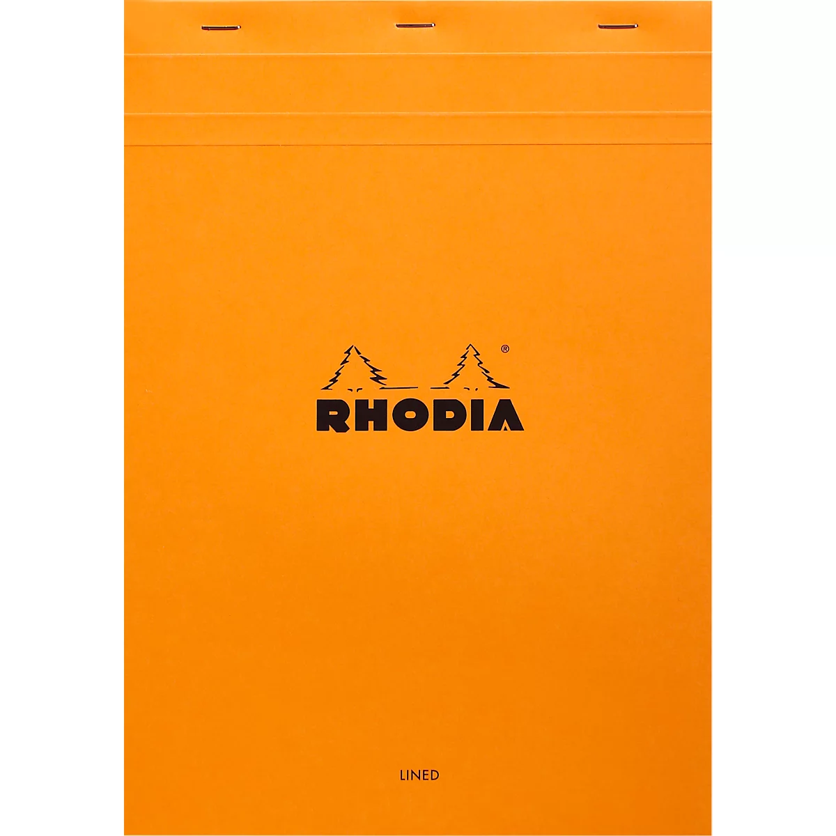 Rhodia Block No.18, 80 Blatt, DIN A4, 80 g/m², Kartoneinband, geheftet, Velinpapier, PEFC®-zertifiziert, liniert, mit Rand, orange