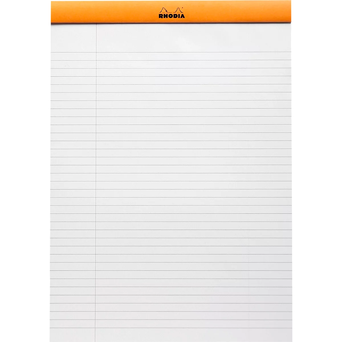 Rhodia Block No.18, 80 Blatt, DIN A4, 80 g/m², Kartoneinband, geheftet, Velinpapier, PEFC®-zertifiziert, liniert, mit Rand, orange