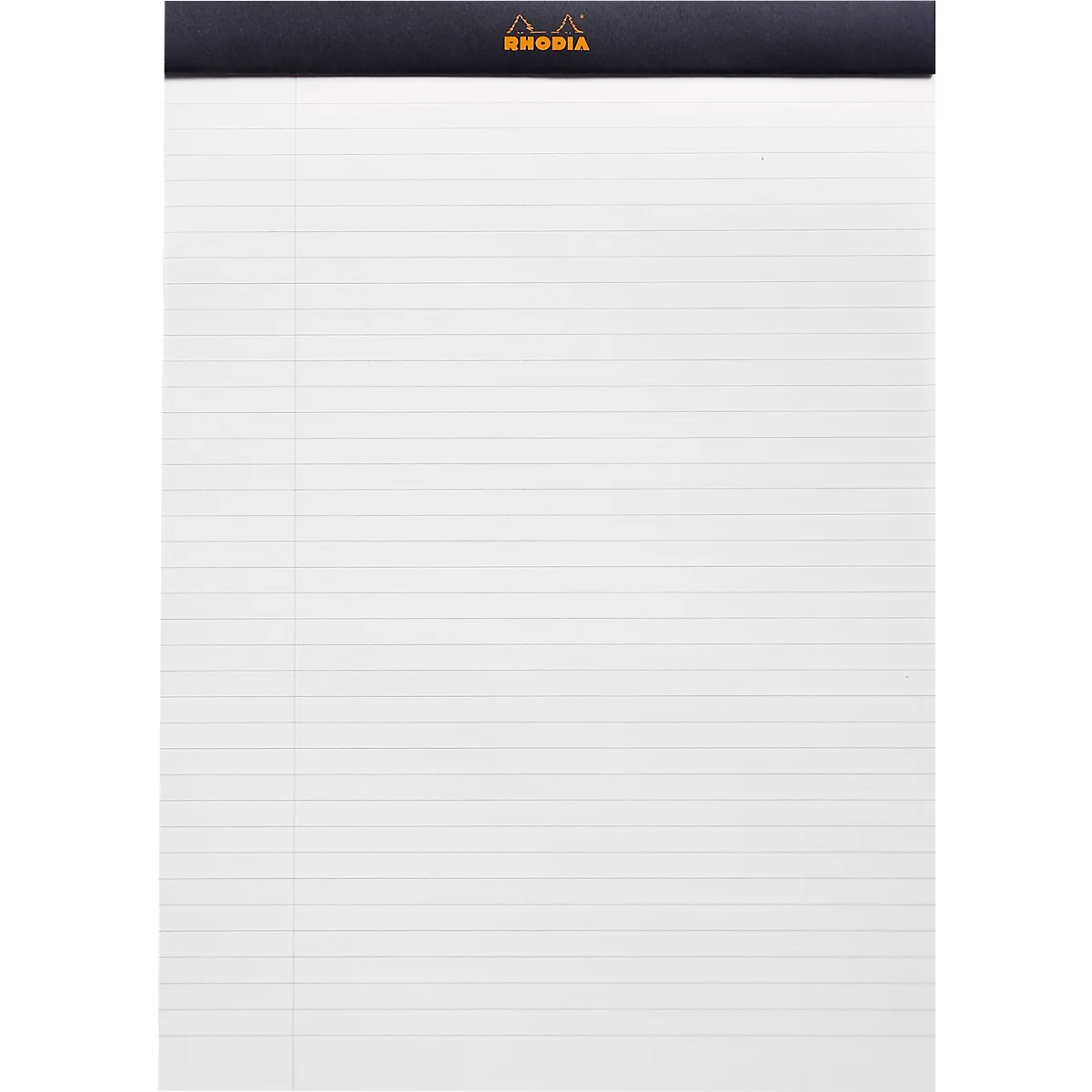 Rhodia Block No.18, 80 feuilles, DIN A4, 80 g/m², couverture cartonnée, agrafé, papier velin, certifié PEFC®, ligné, avec marge, noir