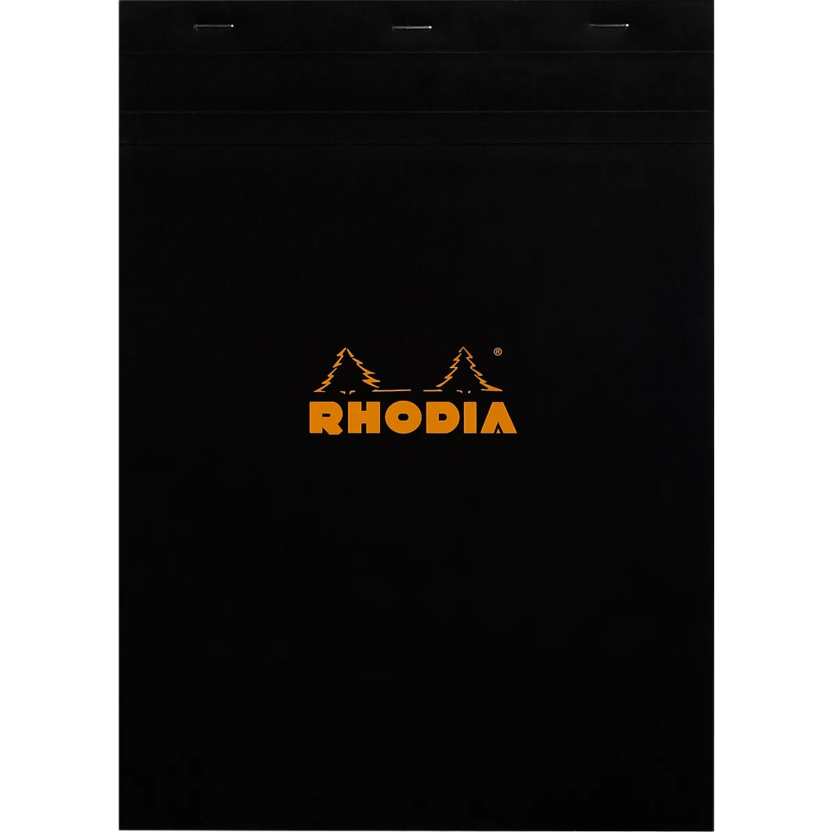 Rhodia Block No.18, 80 feuilles, DIN A4, 80 g/m², couverture cartonnée, agrafé, papier velin, certifié PEFC®, quadrillé, noir