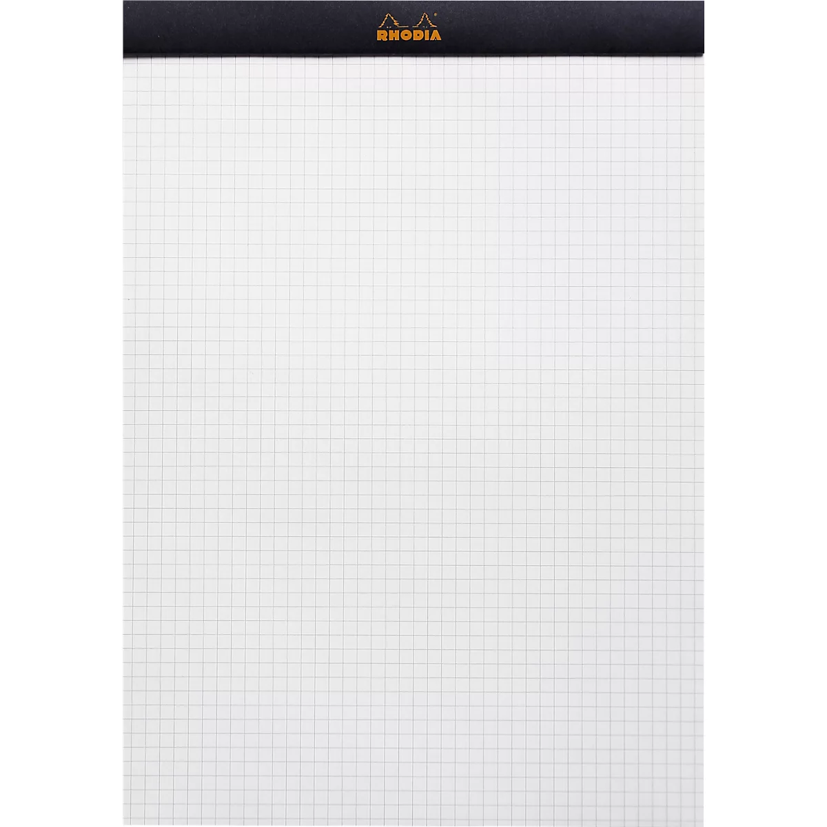 Rhodia Block No.18, 80 feuilles, DIN A4, 80 g/m², couverture cartonnée, agrafé, papier velin, certifié PEFC®, quadrillé, noir