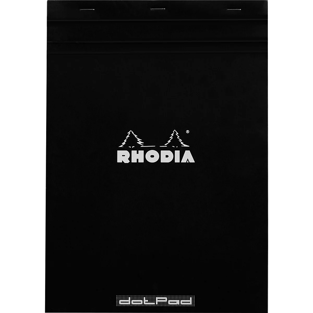 Rhodia Block No.18, 80 feuilles, DIN A4, 80 g/m², couverture cartonnée, agrafé, papier velin, certifié PEFC®, reliure à points, noir