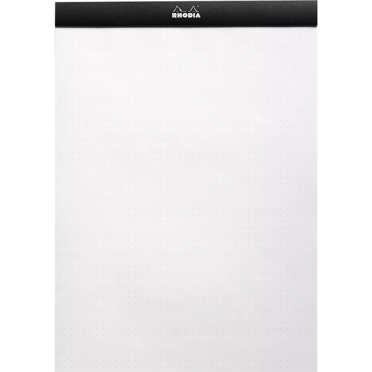 Rhodia Block No.18, 80 feuilles, DIN A4, 80 g/m², couverture cartonnée, agrafé, papier velin, certifié PEFC®, reliure à points, noir