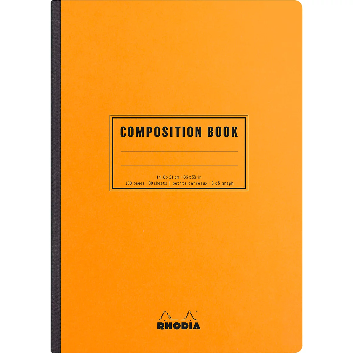 Rhodia Composition Book Notizheft, 80 Blatt, DIN A5, 80g/m², Fadengebunden, kariert, orange