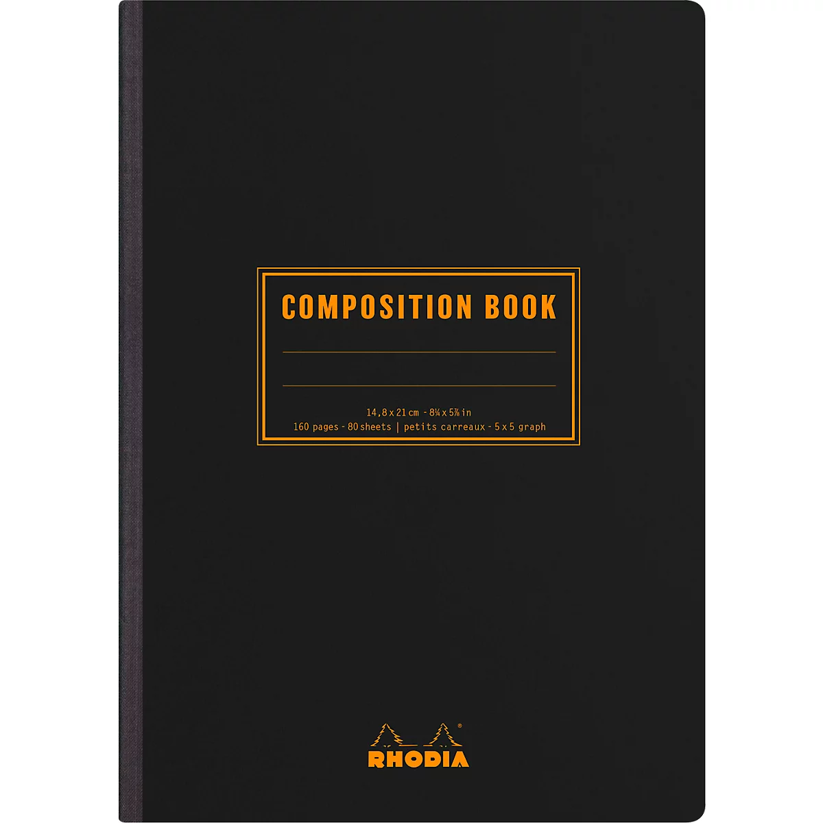 Rhodia Composition Book Notizheft, 80 Blatt, DIN A5, 80g/m², Fadengebunden, kariert, schwarz