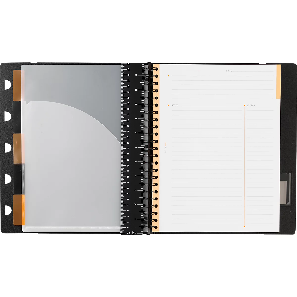 Rhodia ExaMeetingBook carnet de notes, 80 feuilles, DIN A4+, 90 g/m², couverture rigide, reliure à double spirale, intercalaires, règle, ligné