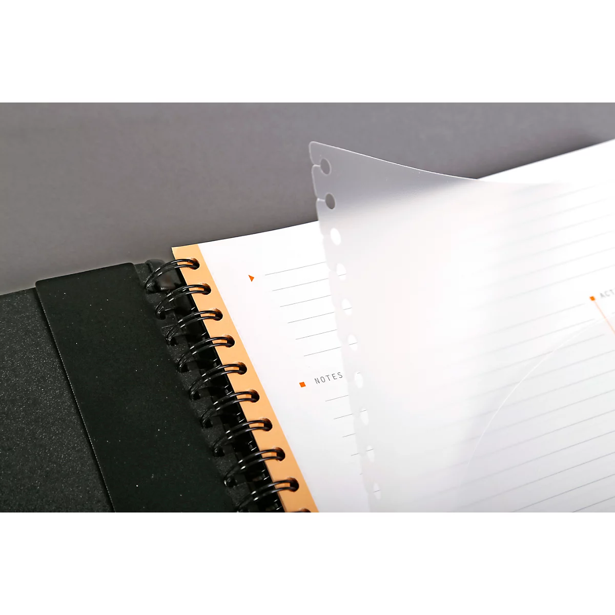 Rhodia ExaMeetingBook carnet de notes, 80 feuilles, DIN A4+, 90 g/m², couverture rigide, reliure à double spirale, intercalaires, règle, ligné