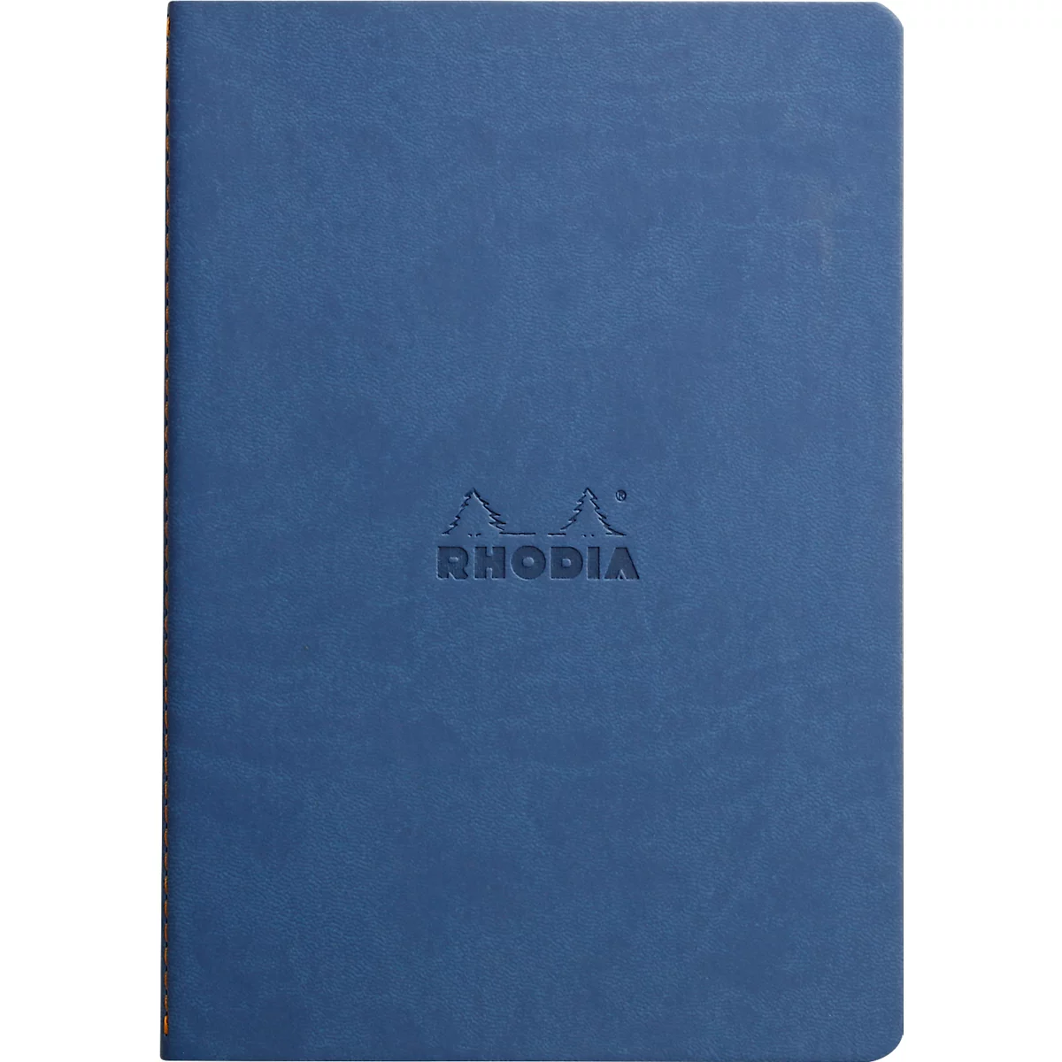 Blaues Notizbuch mit erhabenem Logo und Schriftzug RHODIA.
