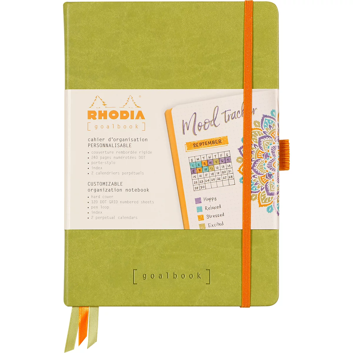 Rhodia Notizbuch Goalbook, 120 Blatt, DIN A5, 90 g/m², Hardcover, gepunktet, anis