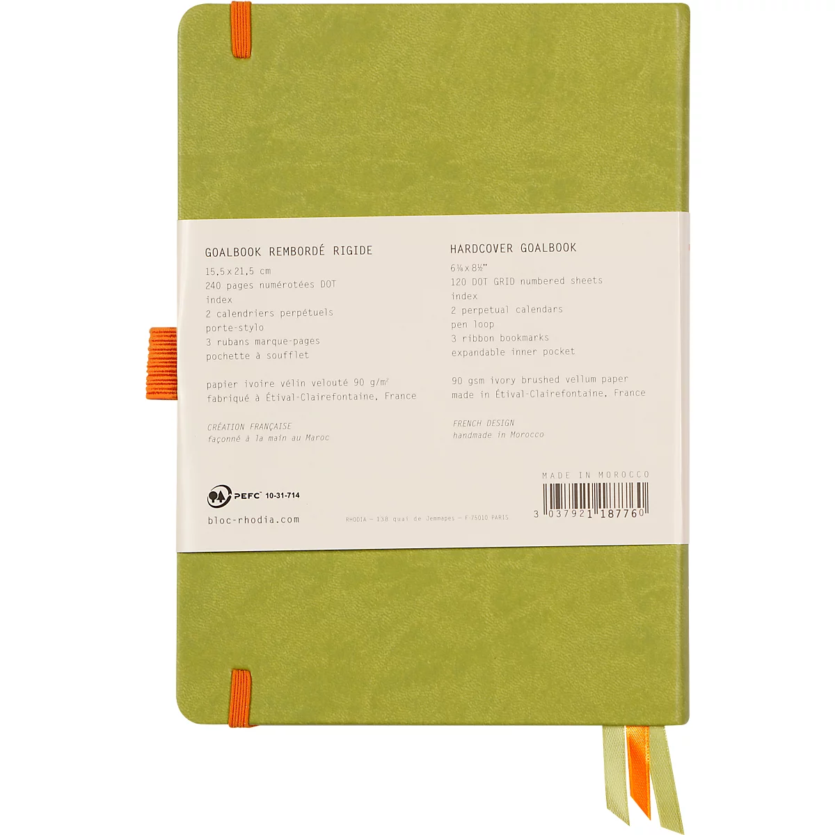 Rhodia Notizbuch Goalbook, 120 Blatt, DIN A5, 90 g/m², Hardcover, gepunktet, anis