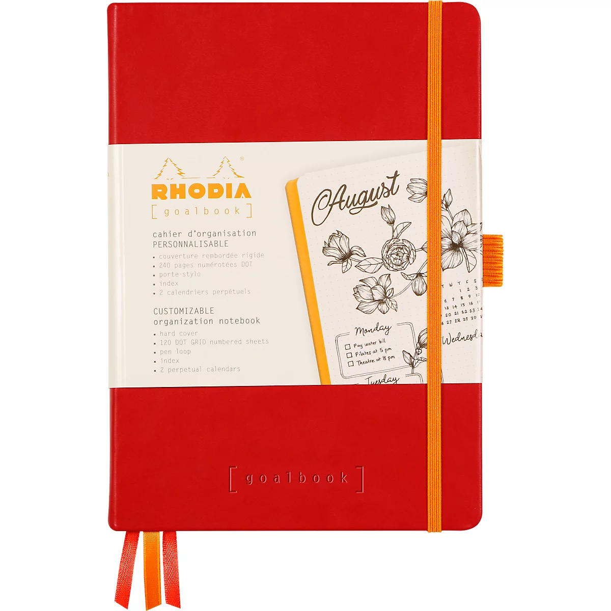Rhodia Notizbuch Goalbook, 120 Blatt, DIN A5, 90 g/m², Hardcover, gepunktet, mohnrot