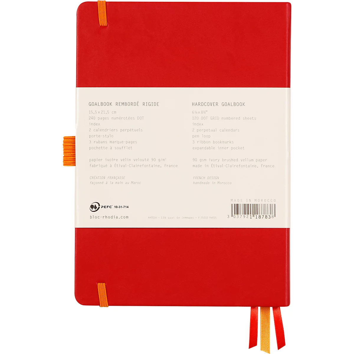 Rhodia Notizbuch Goalbook, 120 Blatt, DIN A5, 90 g/m², Hardcover, gepunktet, mohnrot