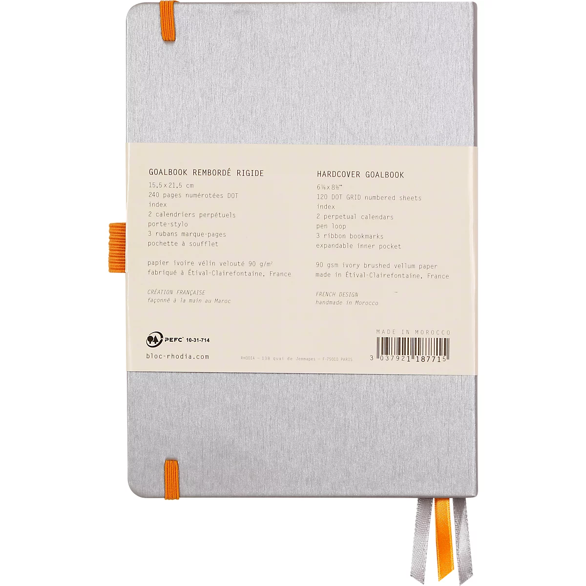 Rhodia Notizbuch Goalbook, 120 Blatt, DIN A5, 90 g/m², Hardcover, gepunktet, silber