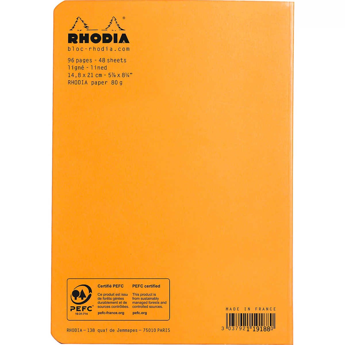 Rhodia Notizheft, 48 Blatt, DIN A5, 80g/m², PEFC®-zertifiziert, Softcover, liniert, orange