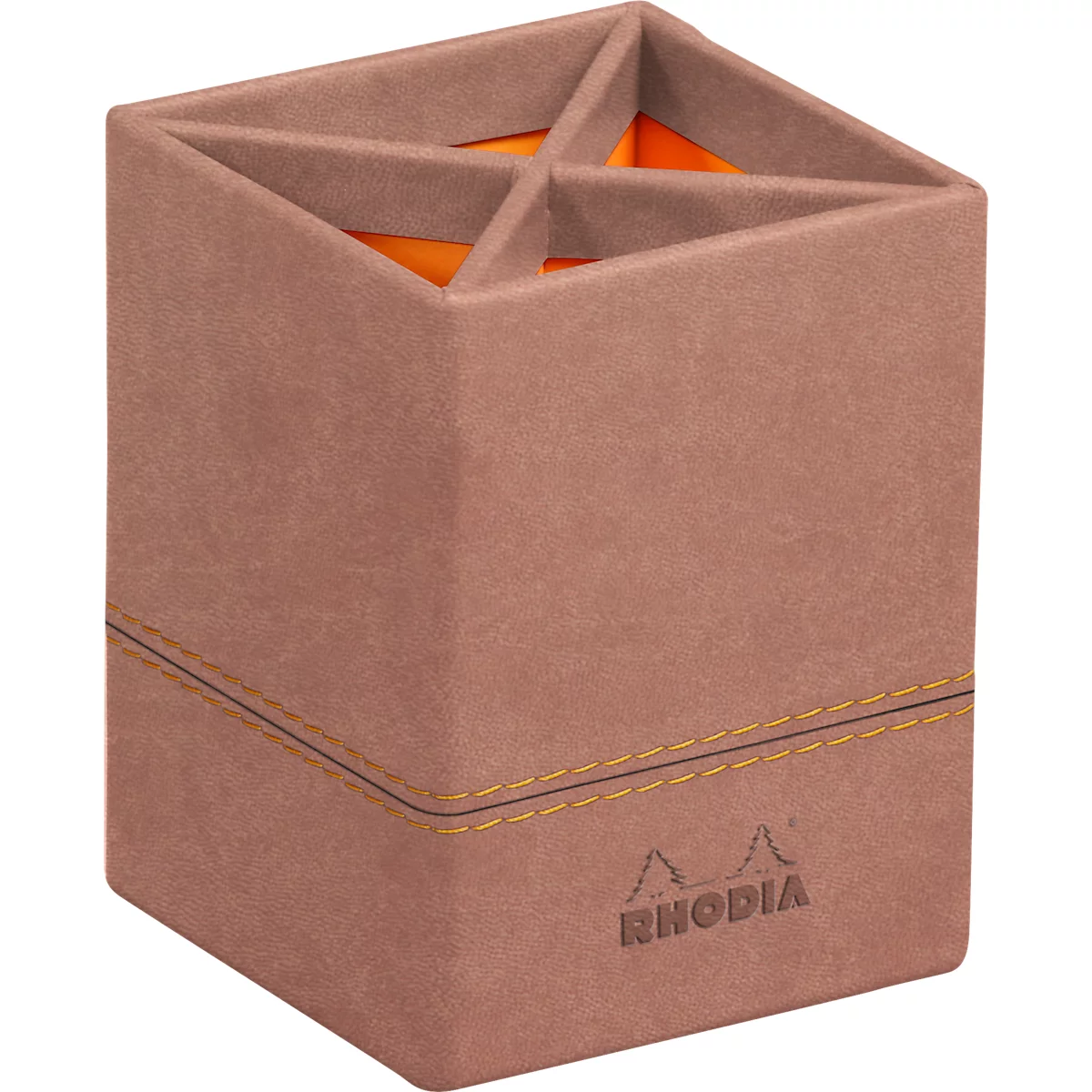 Rhodia Stifteköcher, Kunstleder, 4 Fächer, 80 x 80 x 110 mm, rosenholz