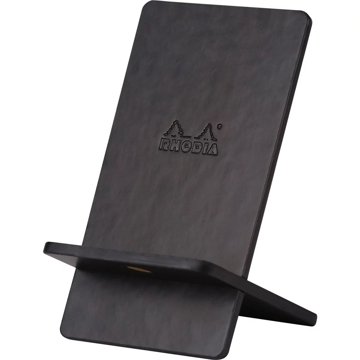 Black pen holder angled upwards. The RHODIA logo is visible on the top left.
