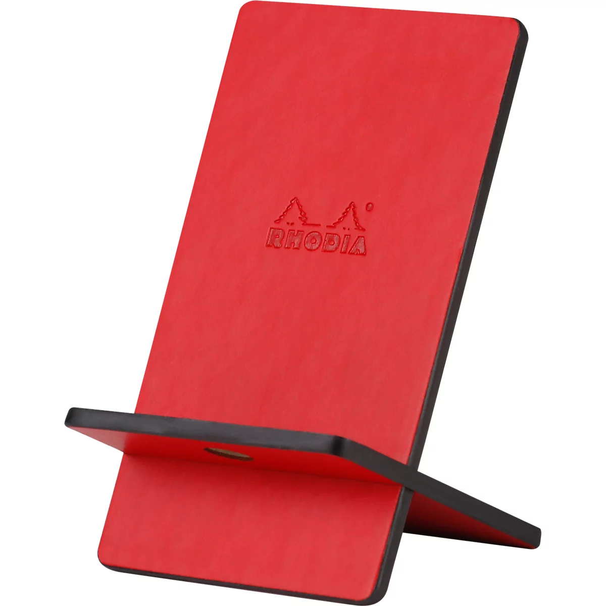 Red pen holder with embossed logo.