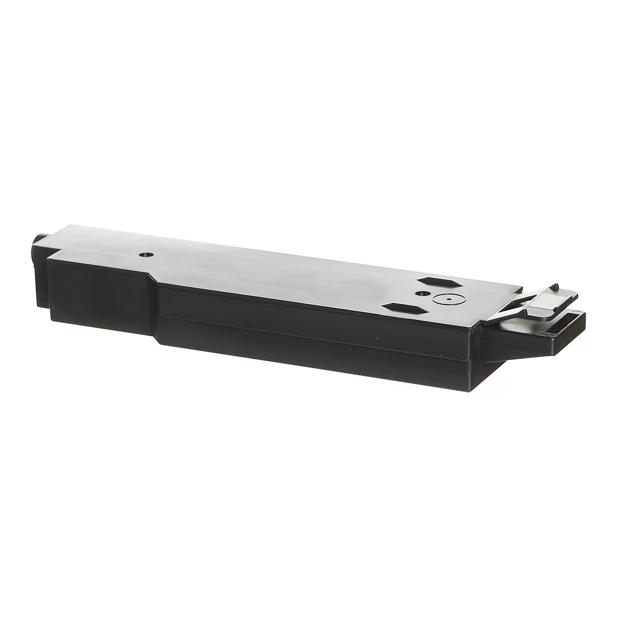 Schwarzer, lÃ¤nglicher Gegenstand mit Metallteil. Der Gegenstand hat eine rechteckige Form mit einem metallischen Element an einem Ende.