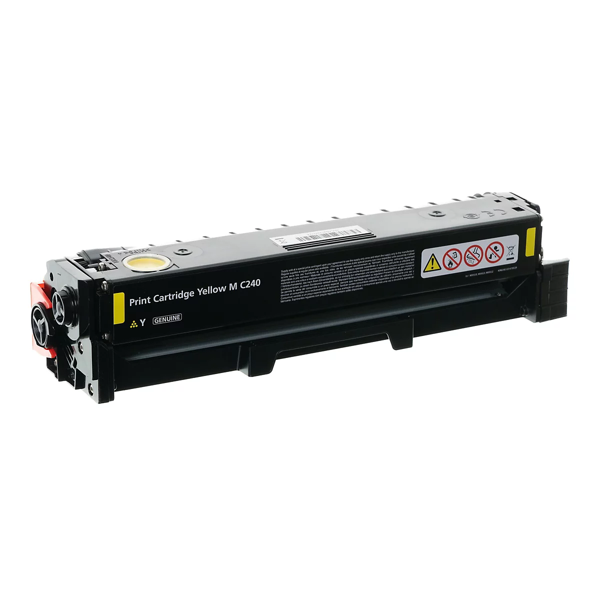 Gelbe Tonerkartusche Print Cartridge Yellow M C240 auf weißem Hintergrund.