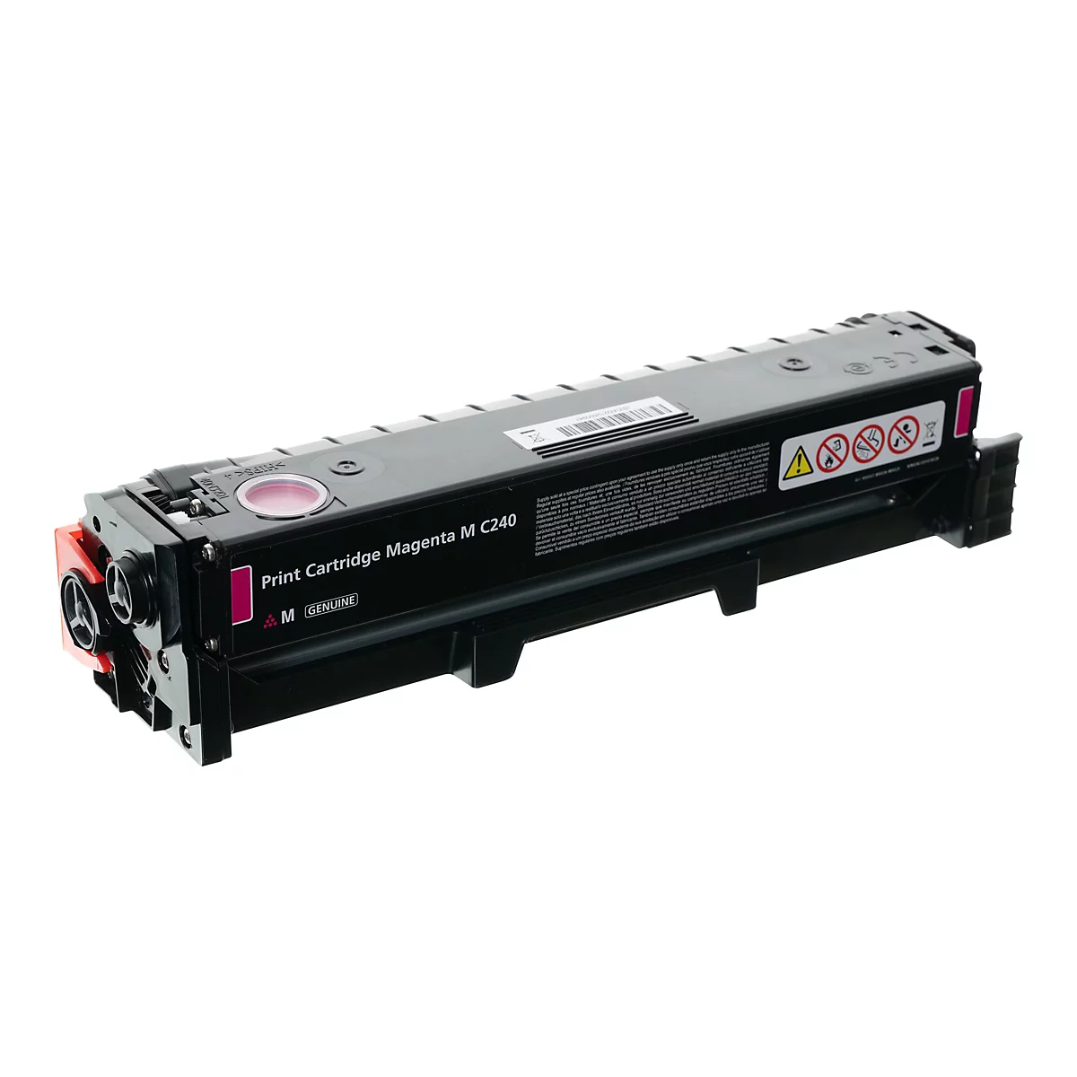 Schwarze Tonerkartusche für Magenta mit Aufschrift Print Cartridge Magenta M C240 vor weißem Hintergrund.