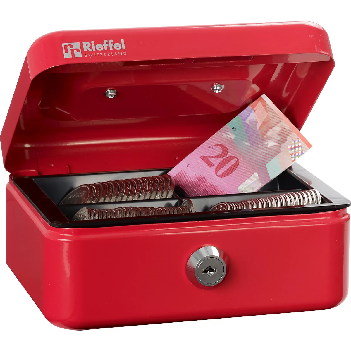 Rieffel Caissette à monnaie VT-GK 1, serrure à cylindre, tôle d'acier, L 153 x P 120 x H 70 mm, rouge