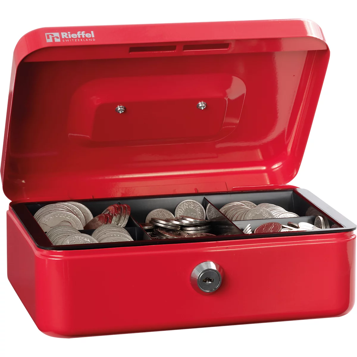 Rieffel Caissette à monnaie VT-GK 2, serrure à cylindre, tôle d'acier, L 207 x P 157 x H 77 mm, rouge
