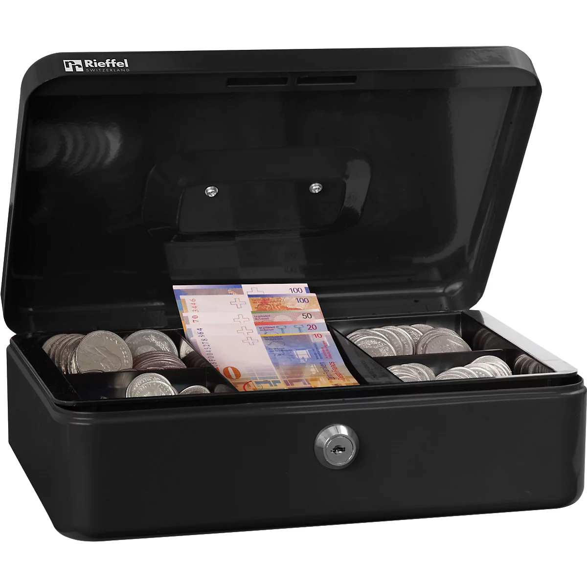 Rieffel Caissette à monnaie VT-GK 3, serrure à cylindre, tôle d'acier, L 262 x P 192 x H 82 mm, noir