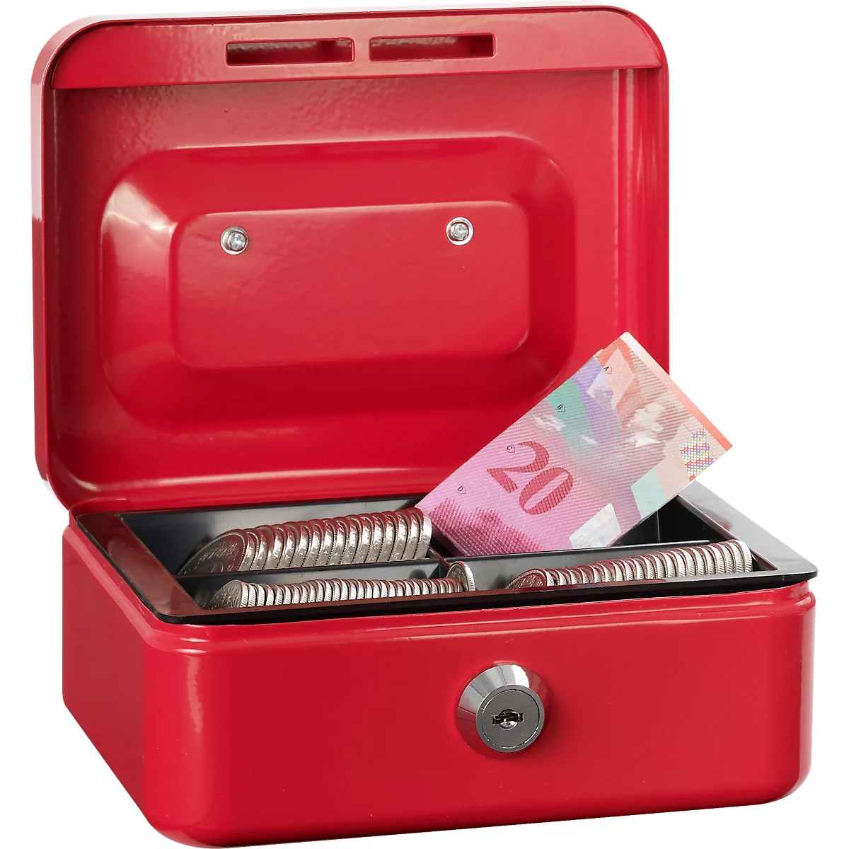 Rieffel Geldkassette VT-GK 1, Zylinderschloss, Stahlblech, B 153 x T 120 x H 70 mm, rot