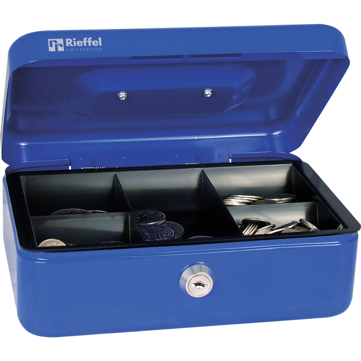 Rieffel Geldkassette VT-GK 2, Zylinderschloss, Stahlblech, B 207 x T 157 x H 77 mm, blau