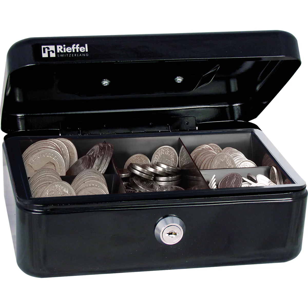 Rieffel Geldkassette VT-GK 2, Zylinderschloss, Stahlblech, B 207 x T 157 x H 77 mm, schwarz