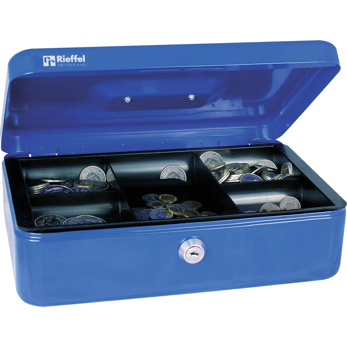 Rieffel Geldkassette VT-GK 4, Zylinderschloss, Stahlblech, B 300 x T 217 x H 100 mm, blau