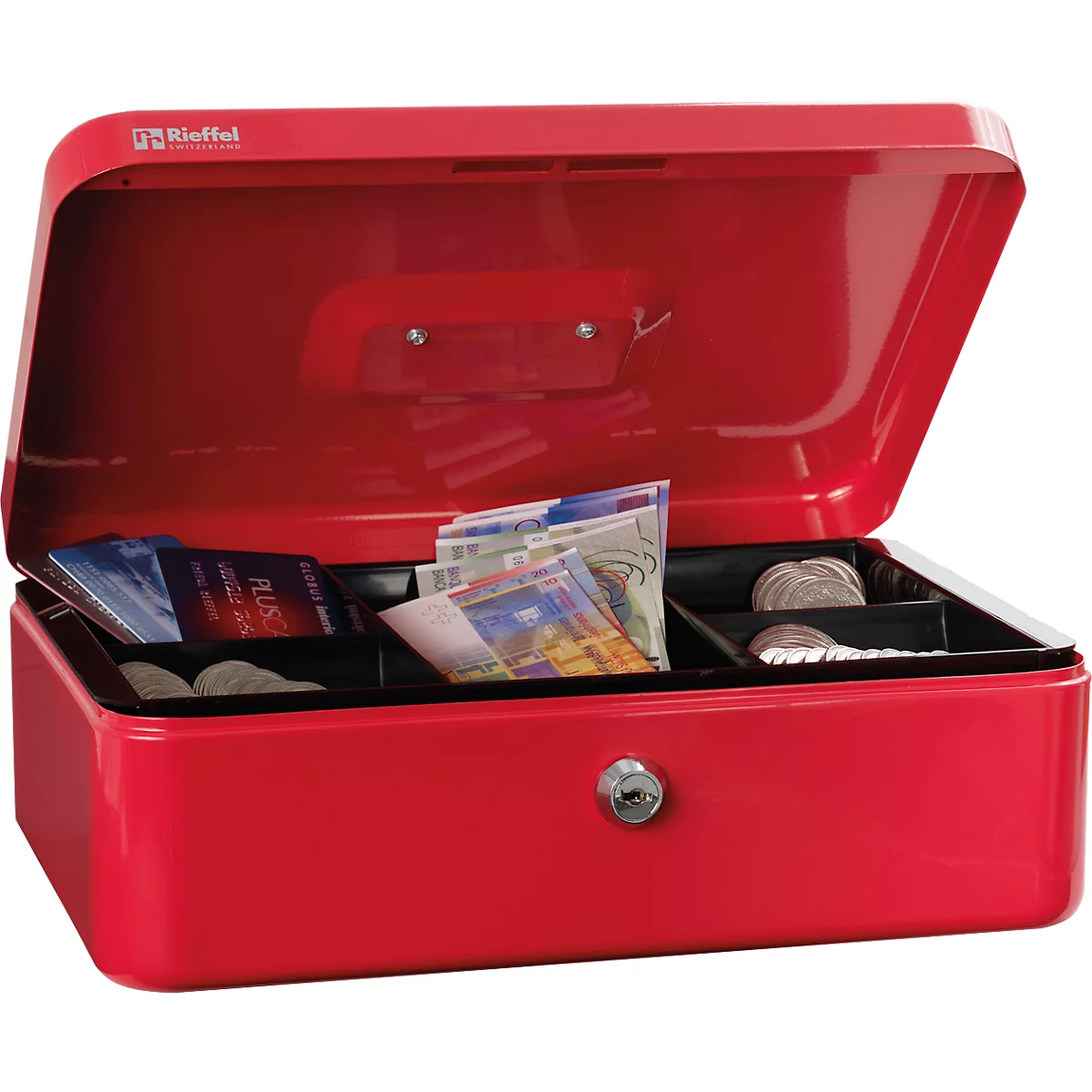 Rieffel Geldkassette VT-GK 4, Zylinderschloss, Stahlblech, B 300 x T 217 x H 100 mm, rot